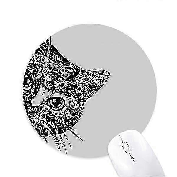 Line Drawing Black Cat Head Mouse Pad