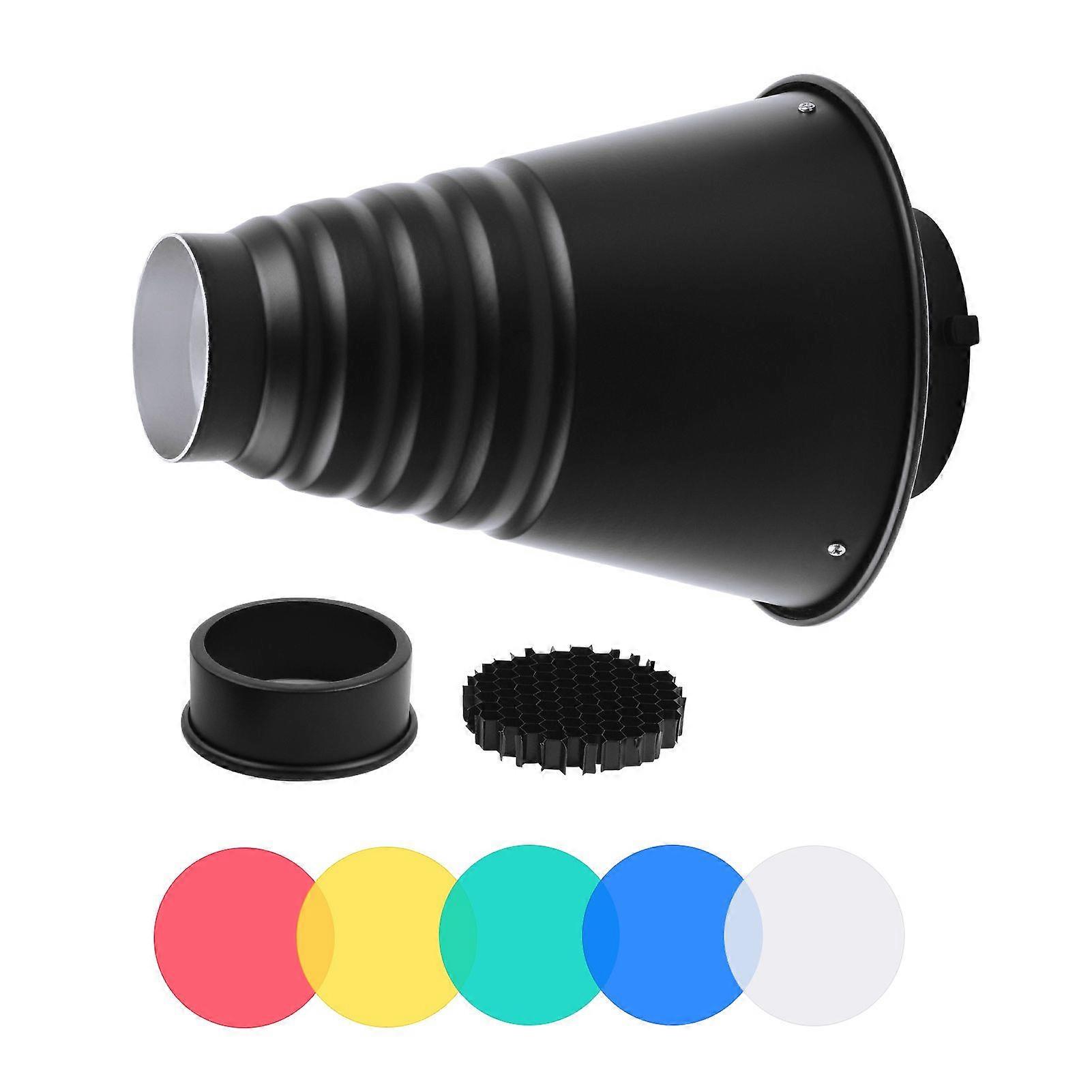 Large Metal Conical Snoot with Honeycomb Grid 5pcs Color Filters Aluminum Alloy for Bowens Mount studio strobe Monolight Photography flash