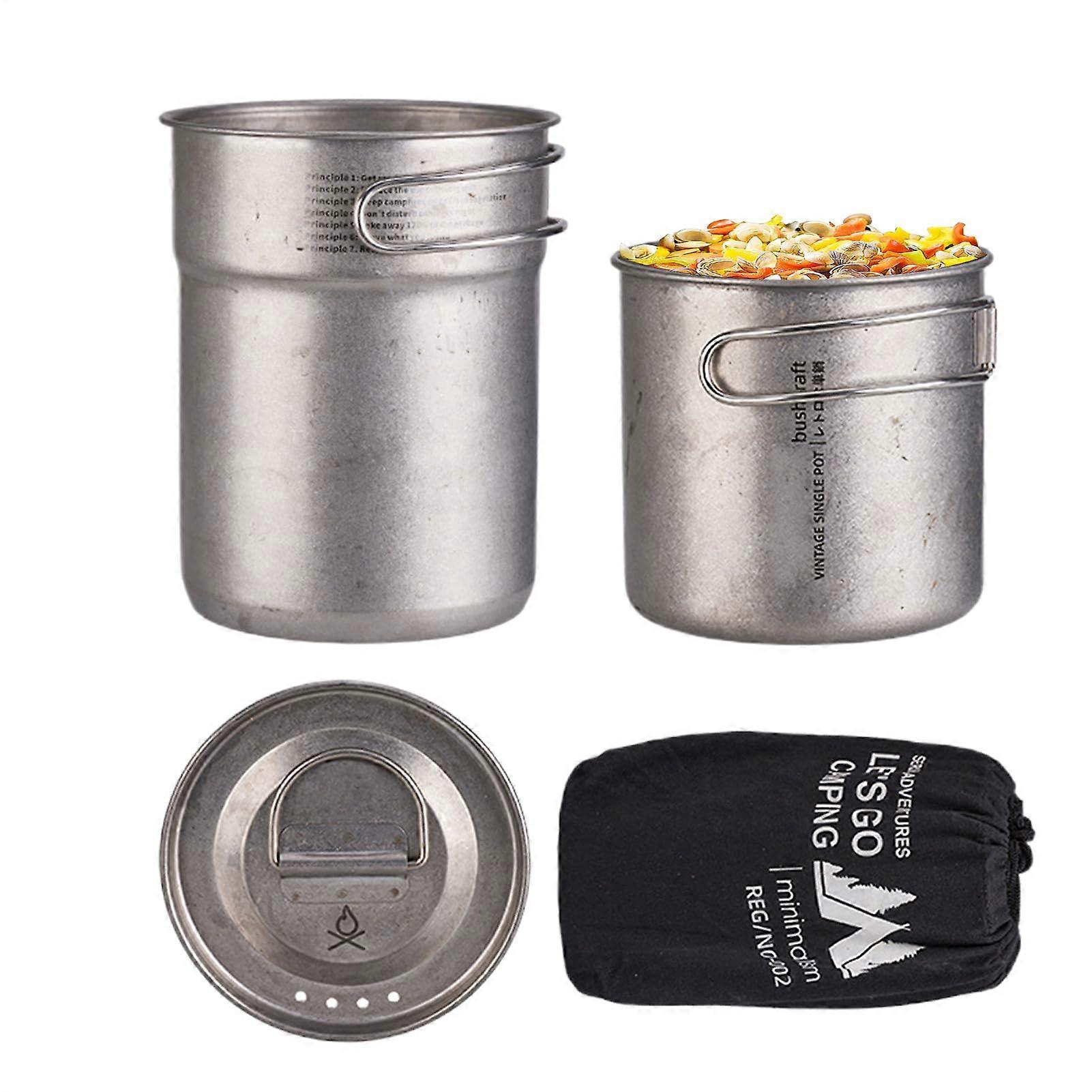 Camp Cooking Set  Cookware Stainless Steel  Portable Folding Pot Set of 2 with Handle for Bushcraft Travel RV Camping College Dorm Ref: 2612