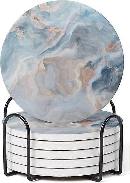 Blue Marble Coaster Set, 6 Pieces, Absorbent, Scratch-Resistant and Storable