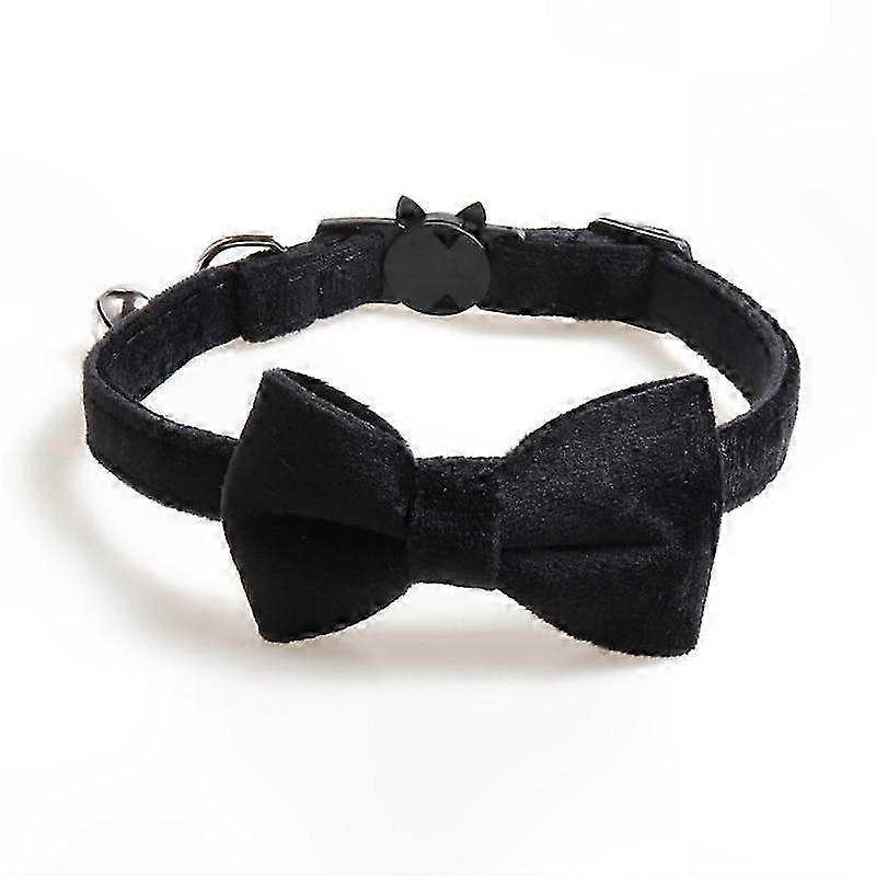 Soft Velvet Cat Collar with Bowknot and Bell Adjustable Safety Buckle Feline Accessory Solid Color