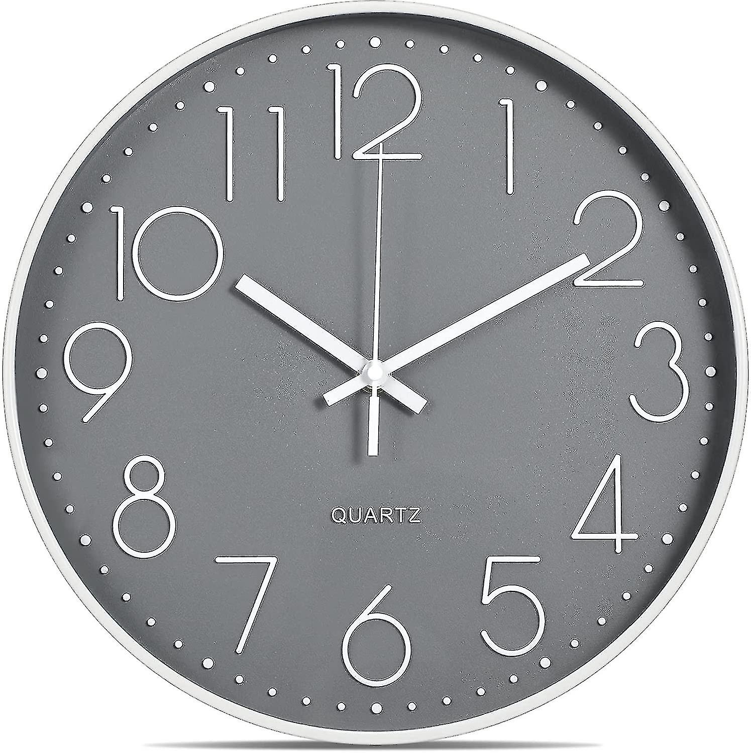 Quiet Silent Quartz Analog Wall Clock - 30cm - No Ticking - White And Gray