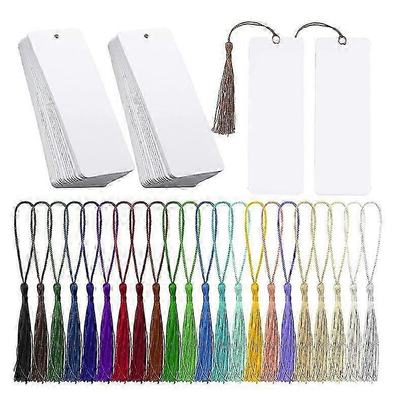80Pcs Bookmark Blank Heat Transfer Bookmarks DIY Bookmarks with Hole and Colorful Tassels for Crafts