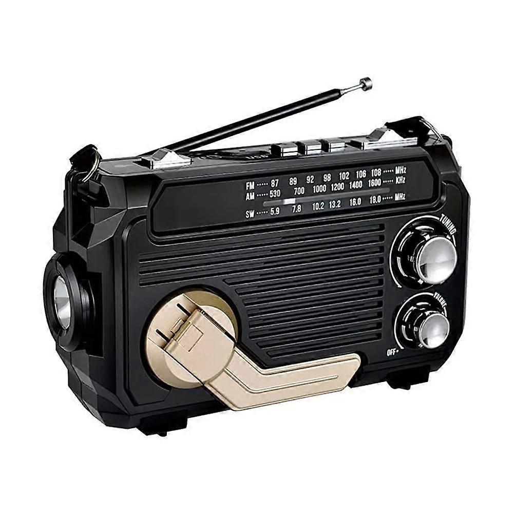 FM AM SW Radio Solar Charging Emergency Radio Receiver with Hand Crank Bluetooth 5.2, USB, TF Card Support, Black