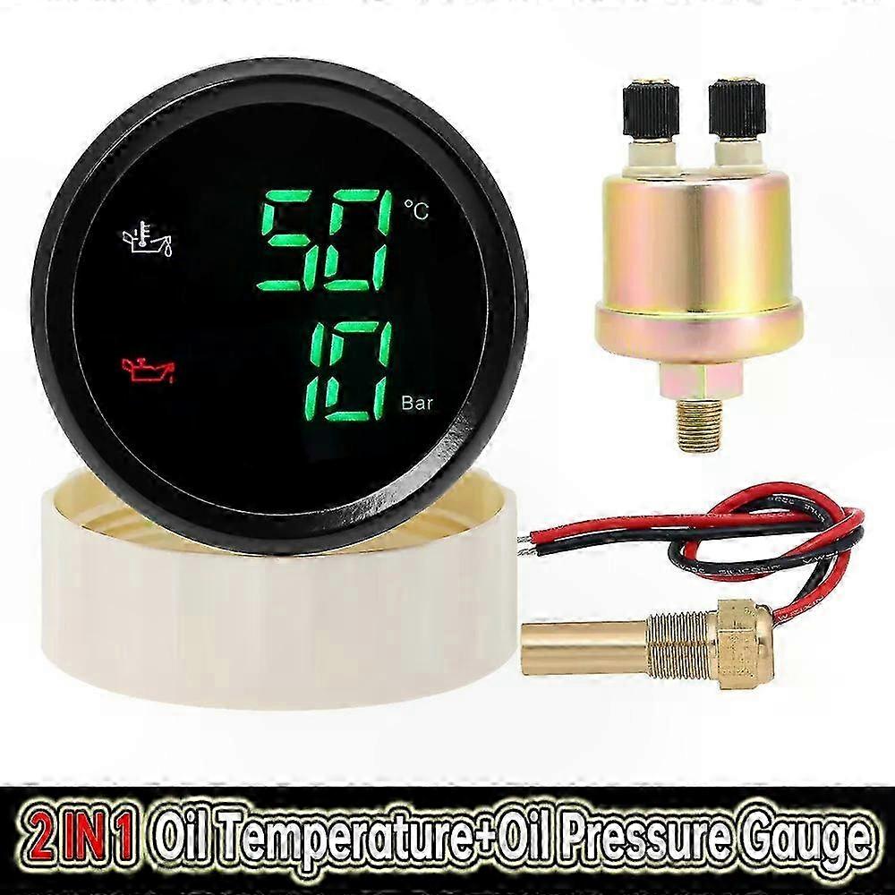 Digital 2-in-1 Oil Temp & Pressure Gauge with Sensor for Car, Boat, Marine Use Backlit Display 9-32V