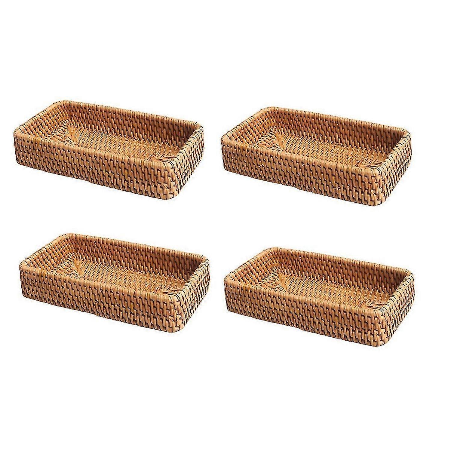 Hand-Woven Storage Basket Rattan Storage Tray Wicker Baskets-C