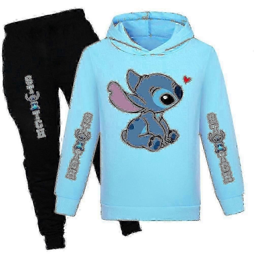 Lilo Dikiş Desenli Çocuk Eşofman Takımı Günlük Kapüşonlu Sweatshirt Pantolon Aktif Giyim