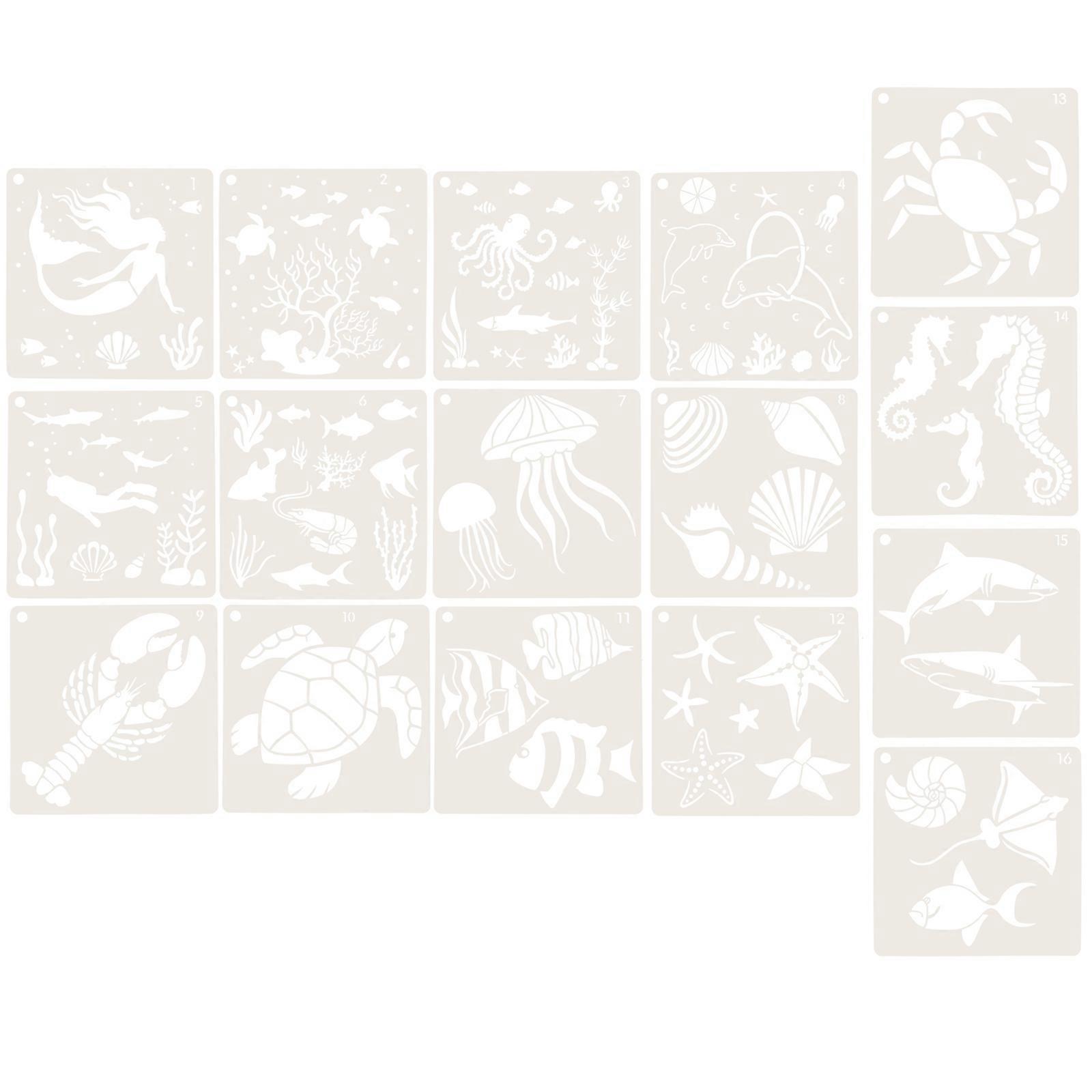 Sea Creatures Stencil for Art Craft with 16Pcs Reusable Painting Templates