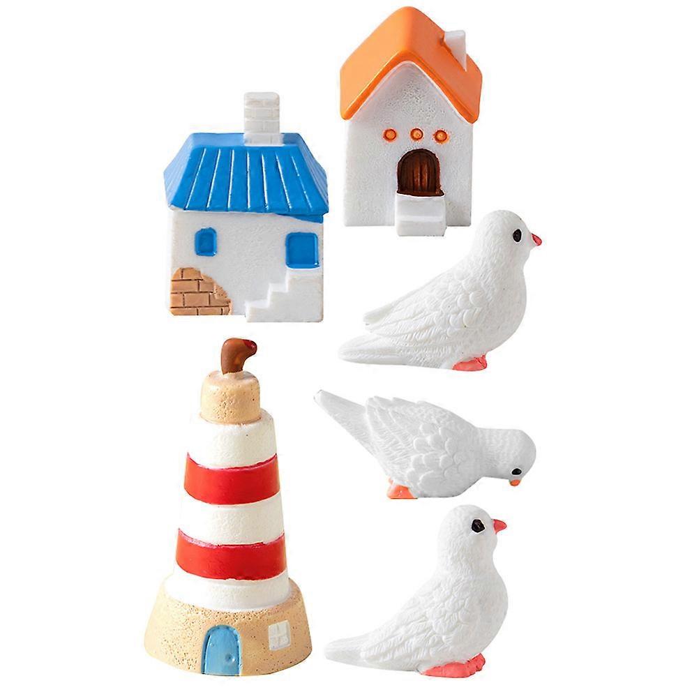 Resin Pigeon Figurine for Decoration 3Sets Charming Lighthouse Garden Models