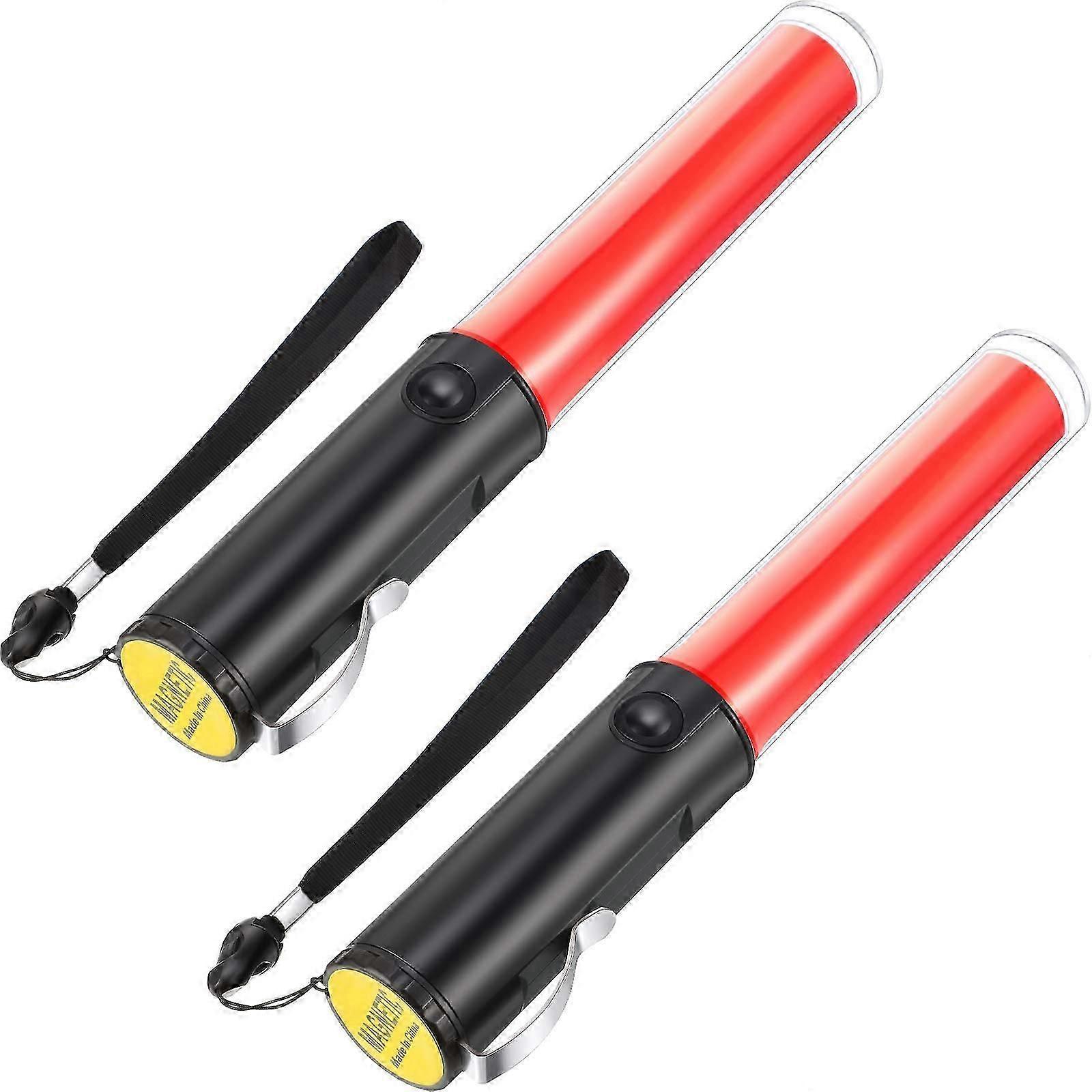 LED signal wand for traffic control - 2 pack 11 inch battery powered flashlight with wide visibility