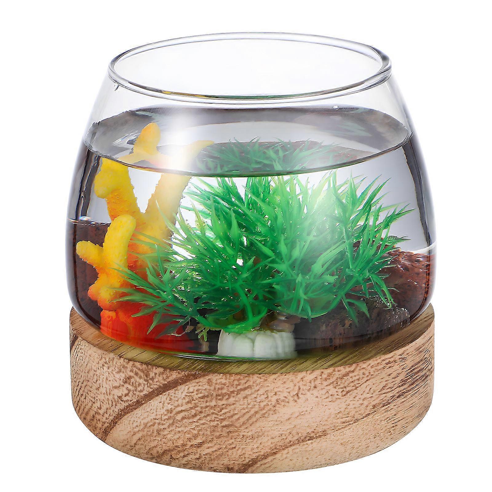 Glass Fish Bowl for Goldfish Tank Use 2Pcs with Stable Wooden Base