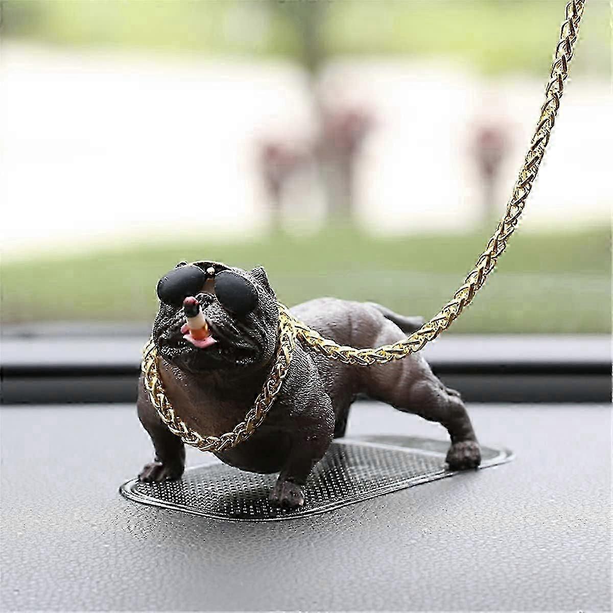 Car Decoration Ornaments Cool Dog Dashboard Bully Puppy Figurine(Grey)