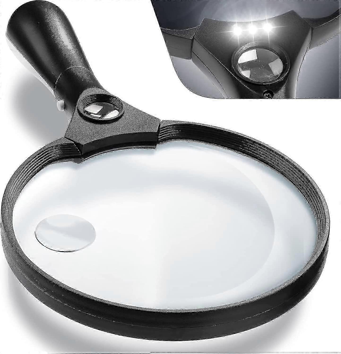 Large LED Illuminated Magnifier Glass - 2X 4X 25X Zoom, Durable Lightweight Magnifier for Reading and Detailed Tasks