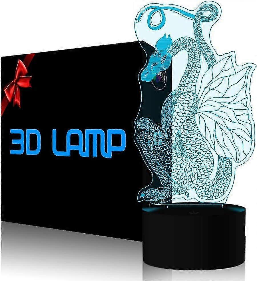 Dragon 3D LED Night Light Touch Table Desk Optical Illusion Lamps 7 Color Changing Dinosaur Lights