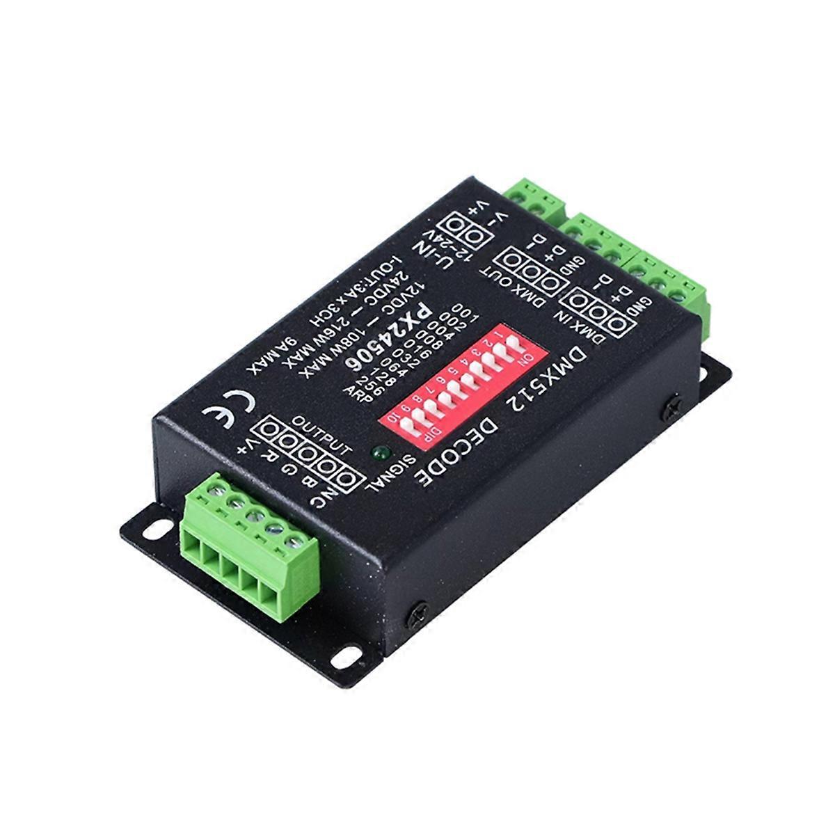 PX24506 DMX512 Decoder Driver DMX512 3CH X 3A Amplifier 108W-216W12V 24V DC LED Controller for RGB