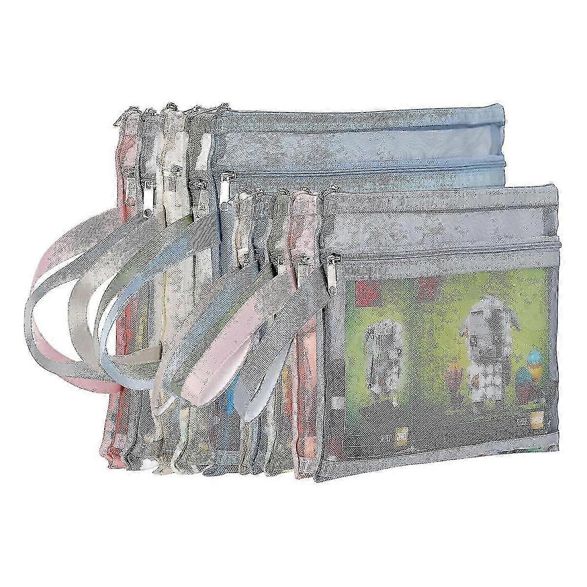 10 Pack Double-Layer Mesh Zipper Pouches for Toy Storage, Organise Building Blocks and Crafts
