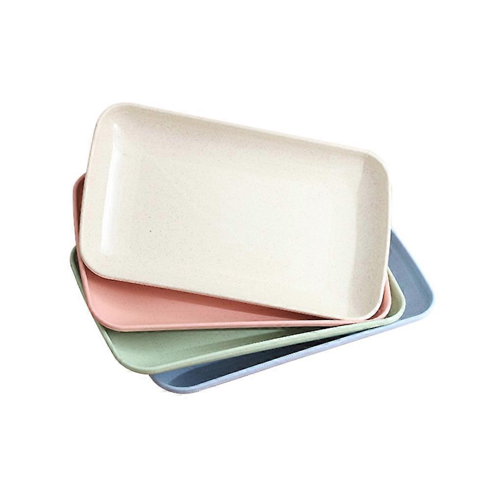 Long Rectangular Vegetable Dish Dinner Plate for Cooking 4Pcs Beige