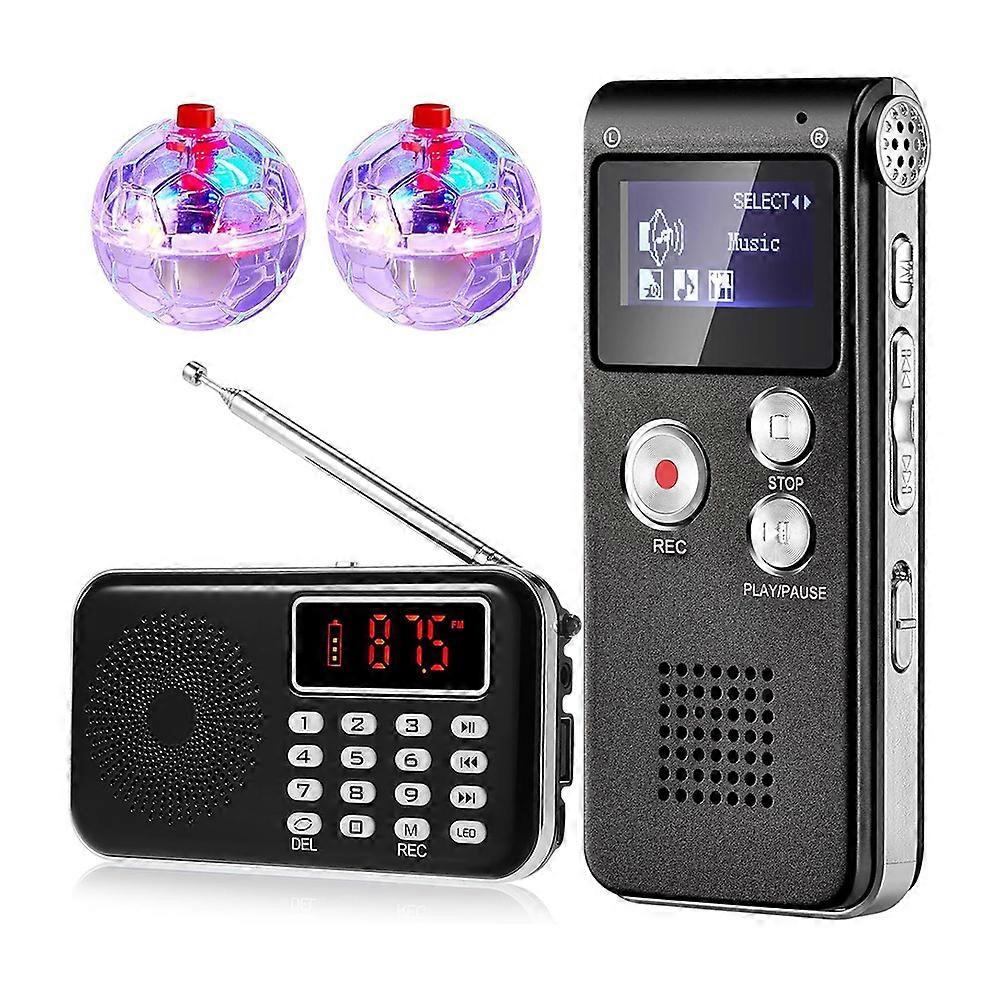 4 Pcs Equipment Kit Fm Radio with 8 Gb Digital Voice Recorders with 2 LED Light Up Cat Ball Batteries for Scanning