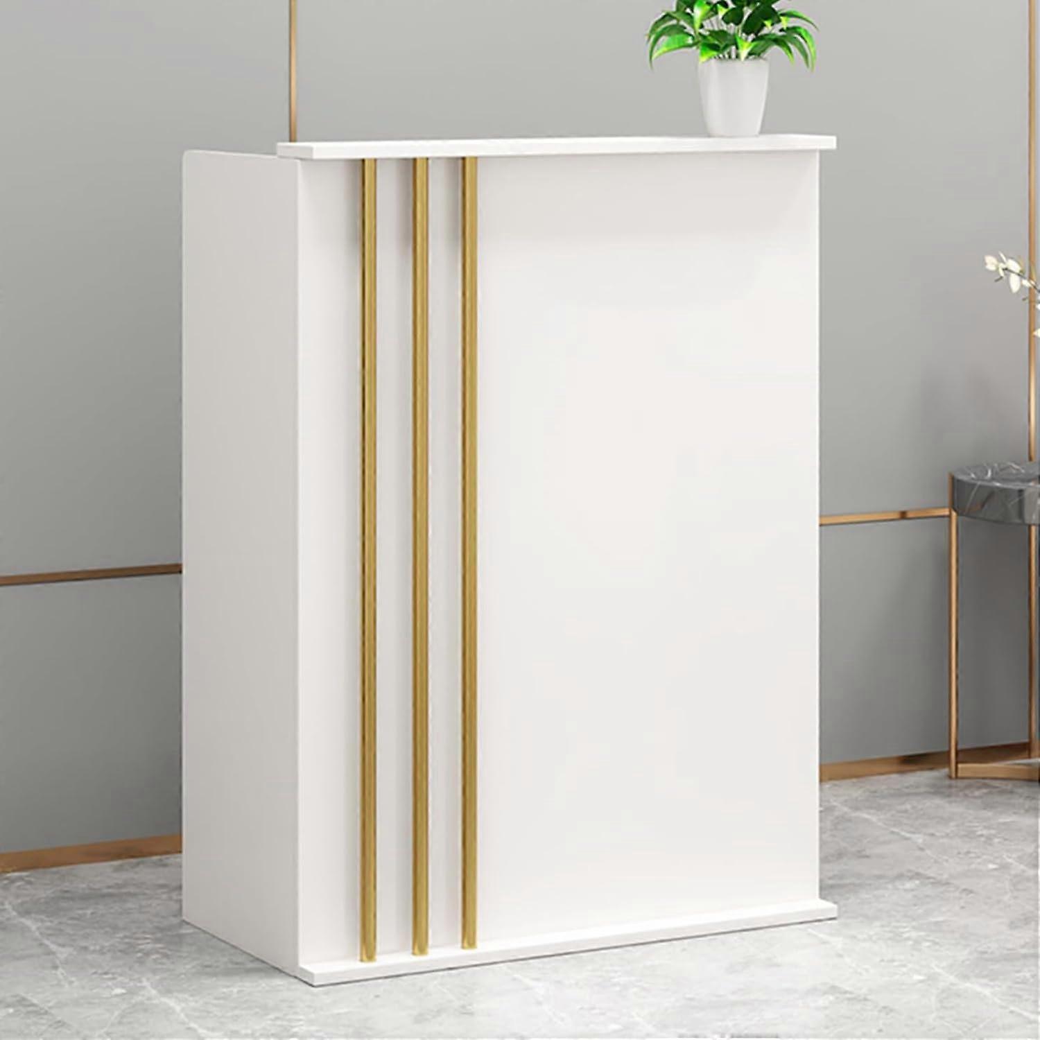 White Modern Salon Reception Counter Desk with Lockable Drawers, Small Retail Desk, 60X45X95 cm, No Cabinet