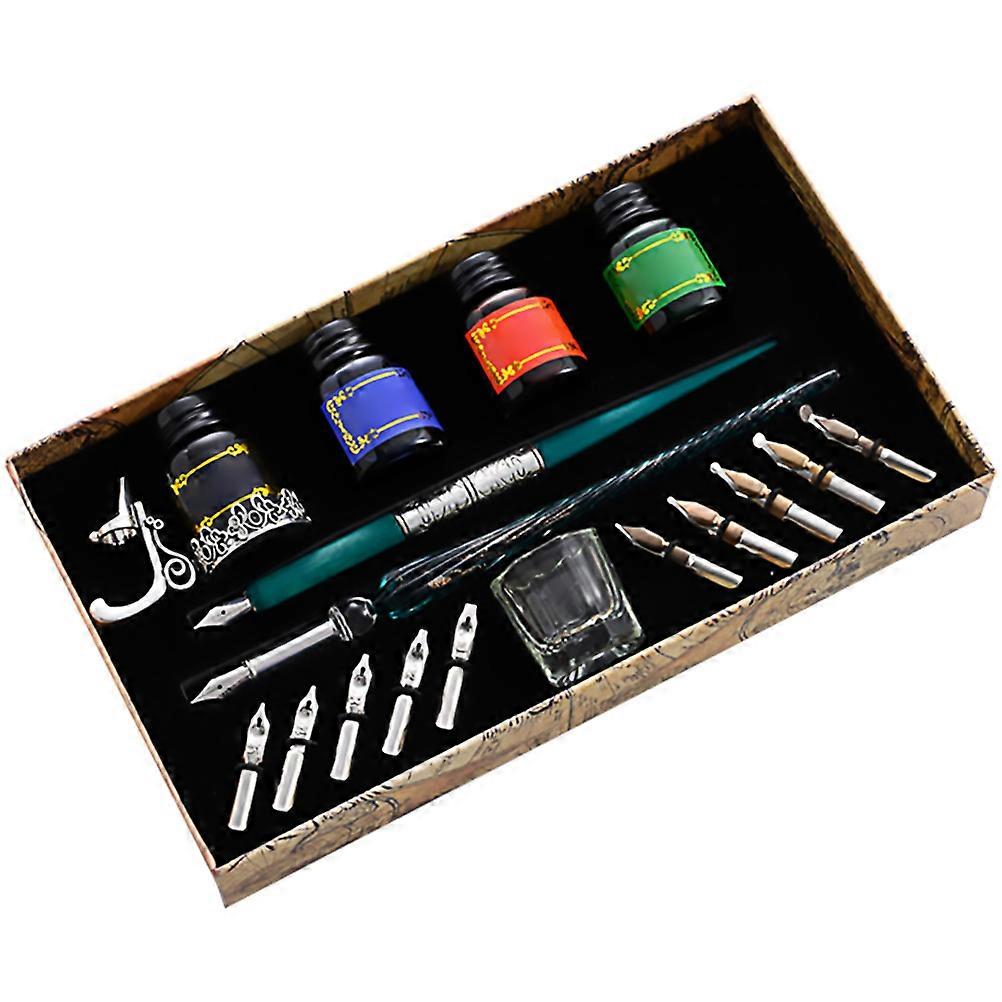 Wooden Calligraphy Pen Set for Writing Use with Glass Pen and Ink Bottles
