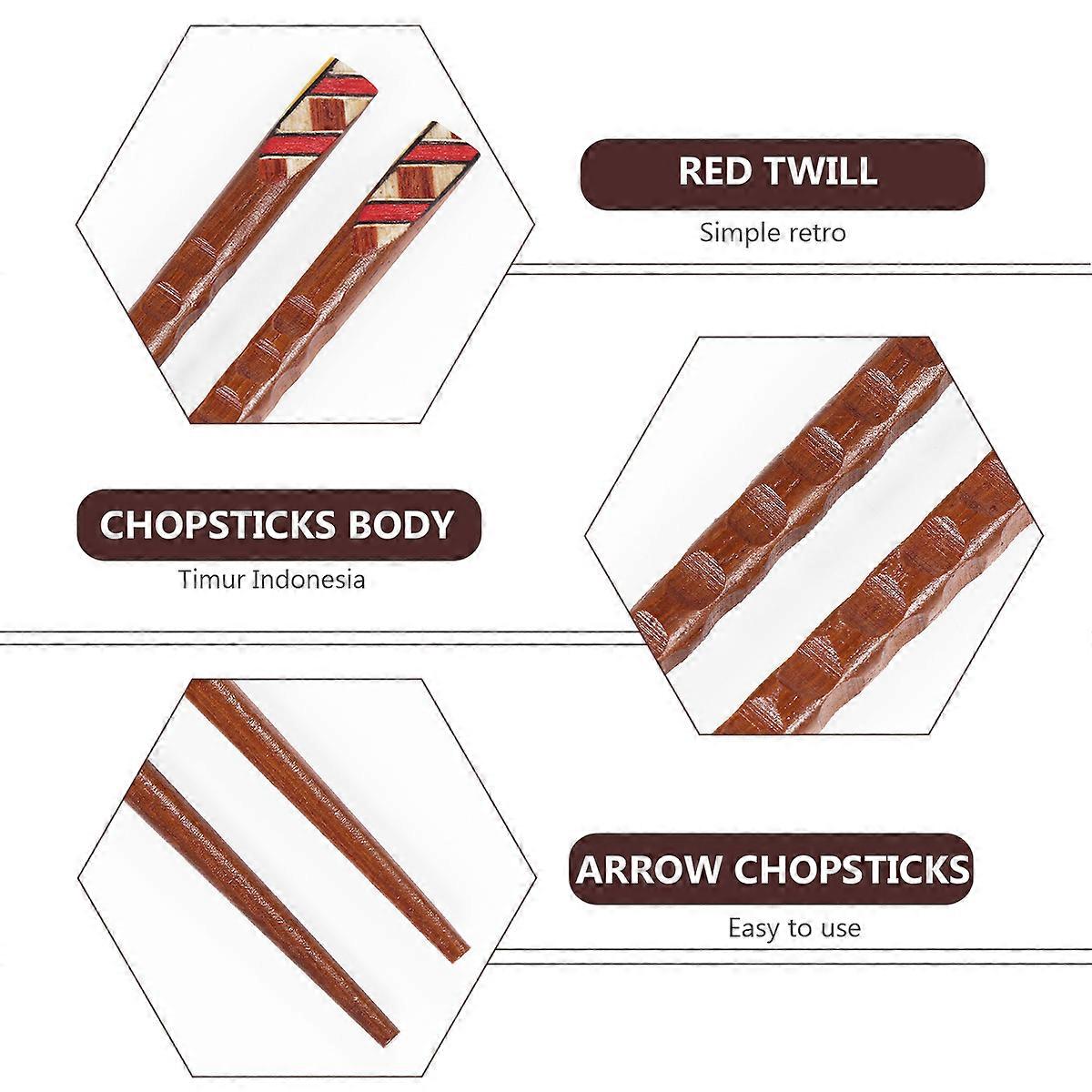 Japanese Chinese Style Wood Chopsticks Set Household Use Red Pointed 5 Pairs