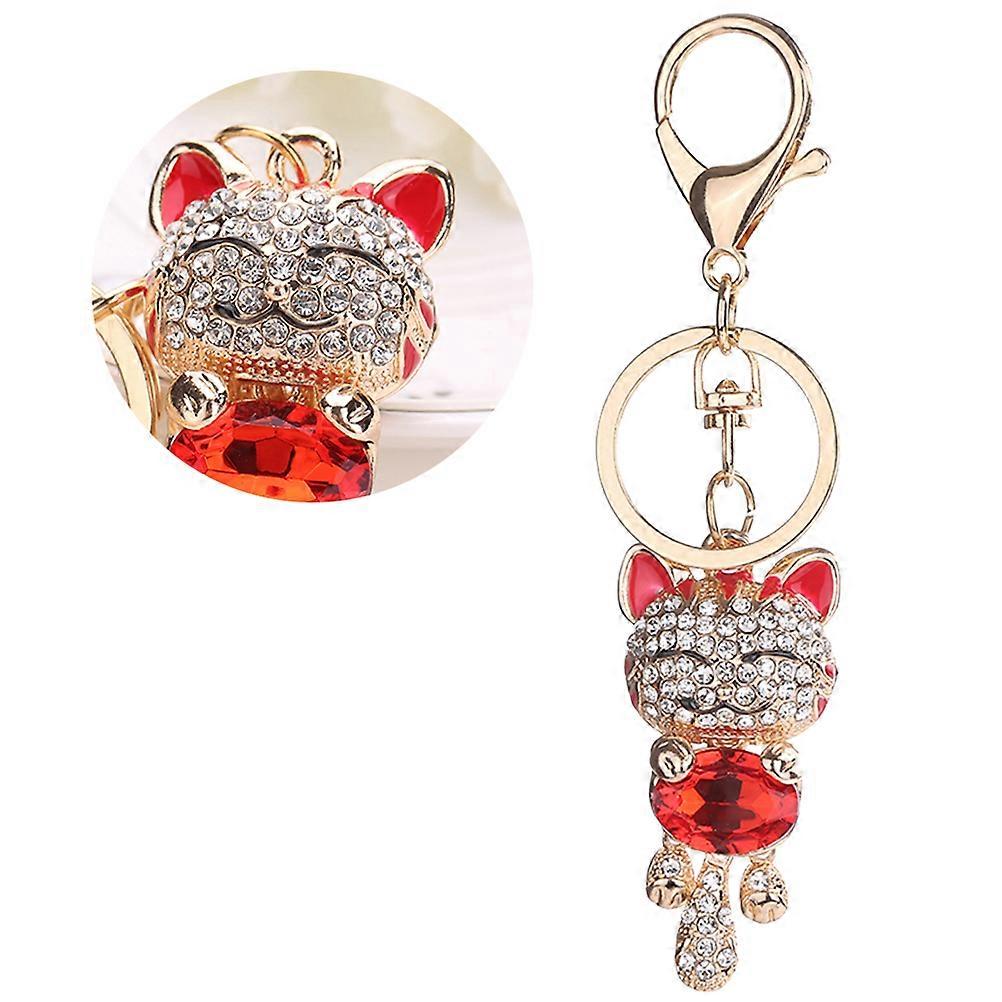 Red Cat Key Ring for Holding Use 3Pcs Creative Diamond-Encrusted Keychain