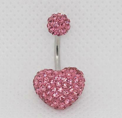 Women's 9ct Gold Heart Banana Belly Button Bar - Rose Red Round Crystal
