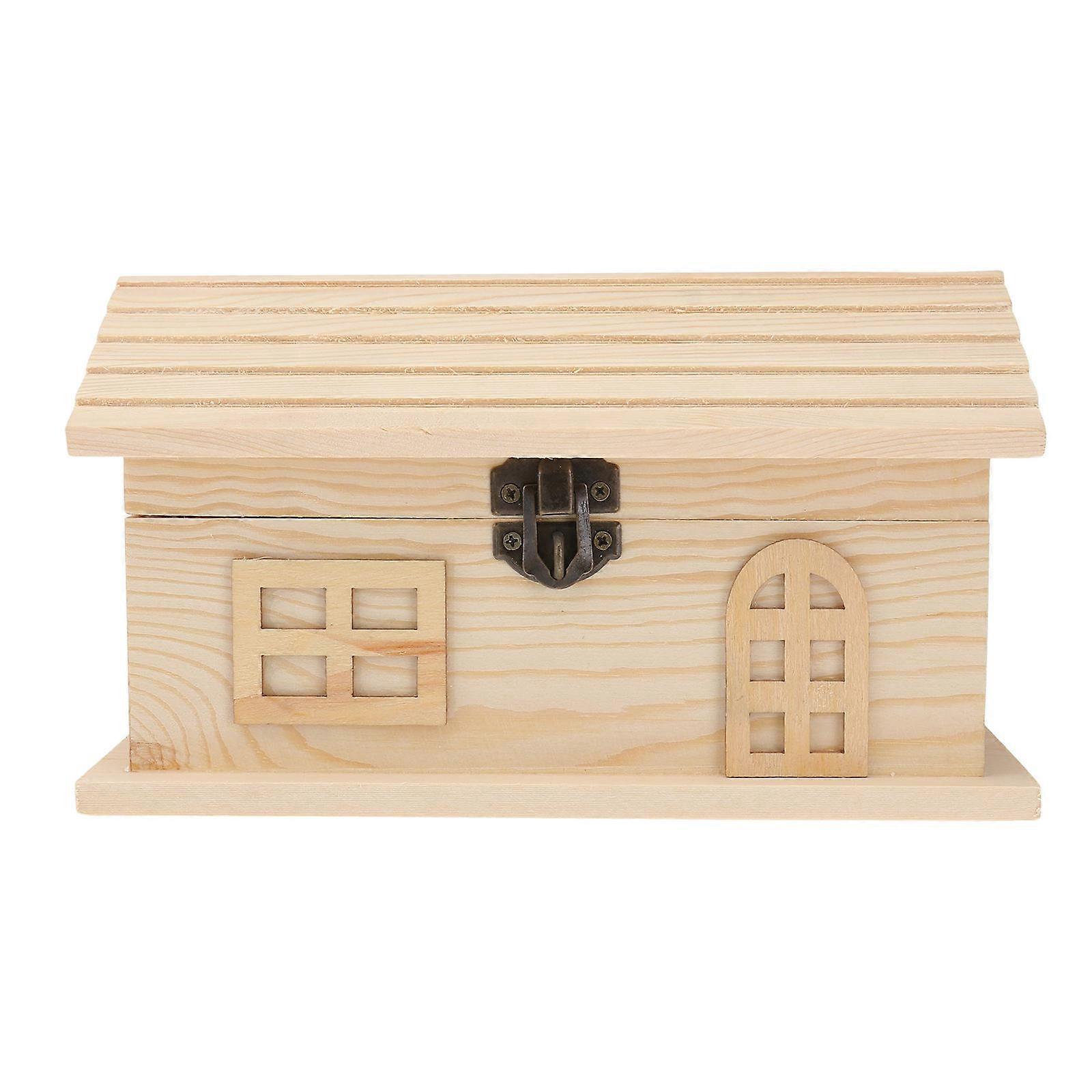 Wooden Piggy Bank House Shaped Container with Lock for Saving 2Pcs