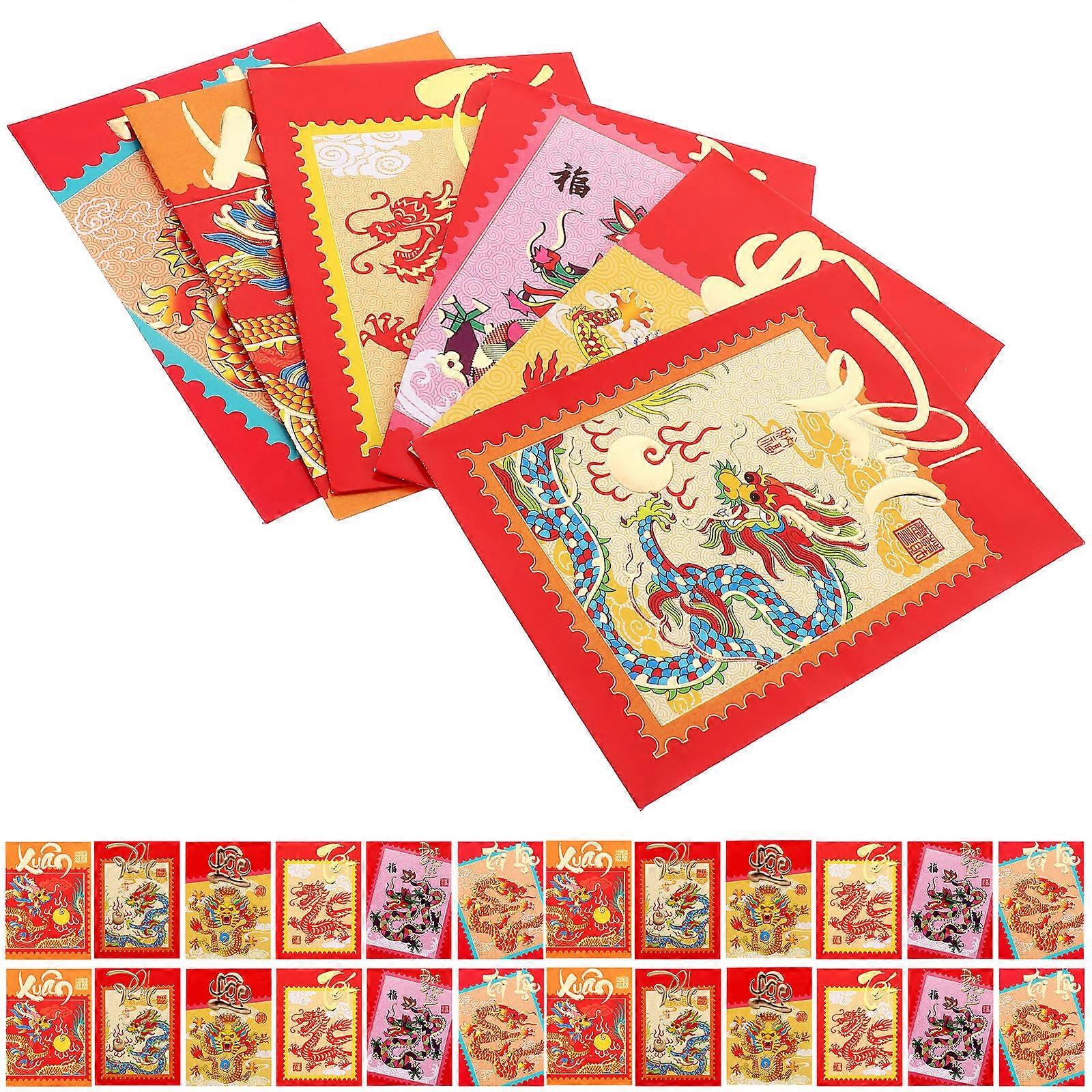 Traditional Chinese Red Packets 30Pcs For Family Members Friends Chinese New Year Festivities Rectangular Paper Envelopes