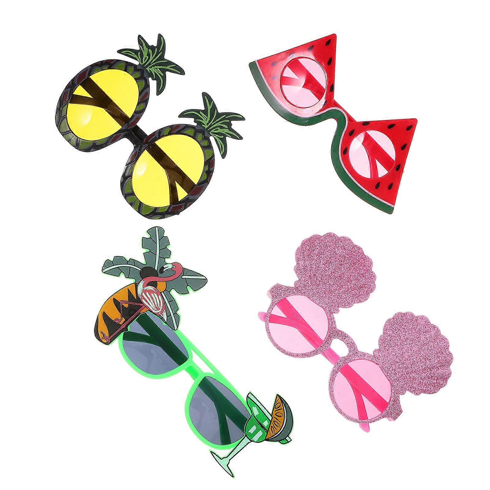 Tropical Sunglasses 4Pcs Funny Eyeglasses for Summer Themed Party Assorted Color Photo Props