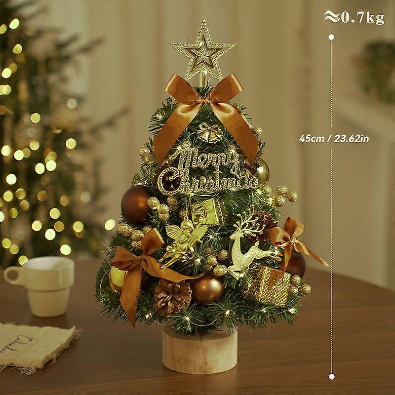 New mini Christmas tree Christmas tree desktop with light artificial simulation small DIY 45cm golden wooden base small tree package
