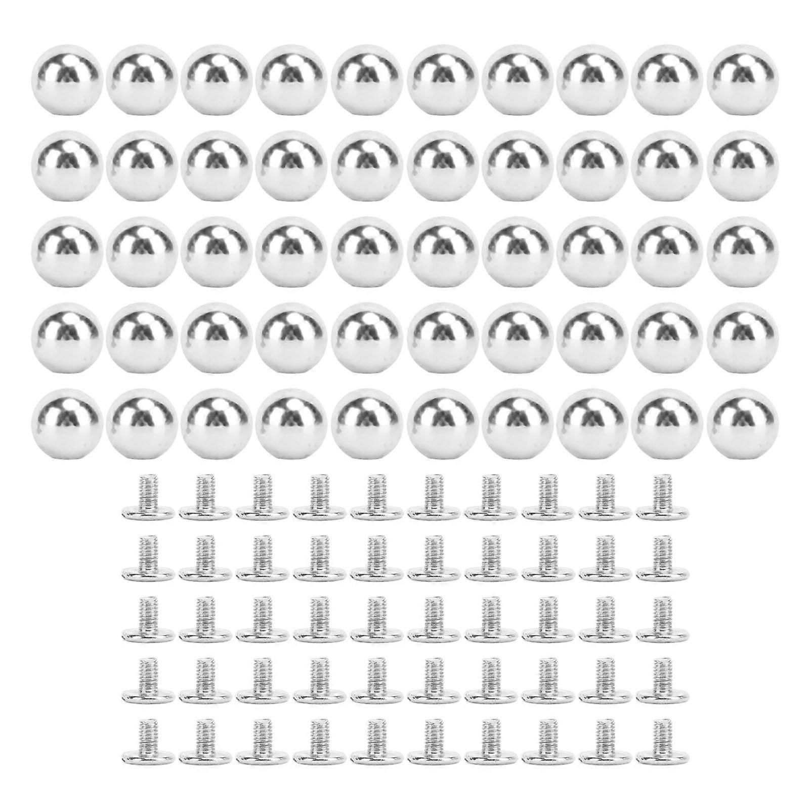 50 Set Round Rivet Sets Solid Iron Multifunctional 8mm Ball Rivet Kits for Clothing and Handcraft Silver