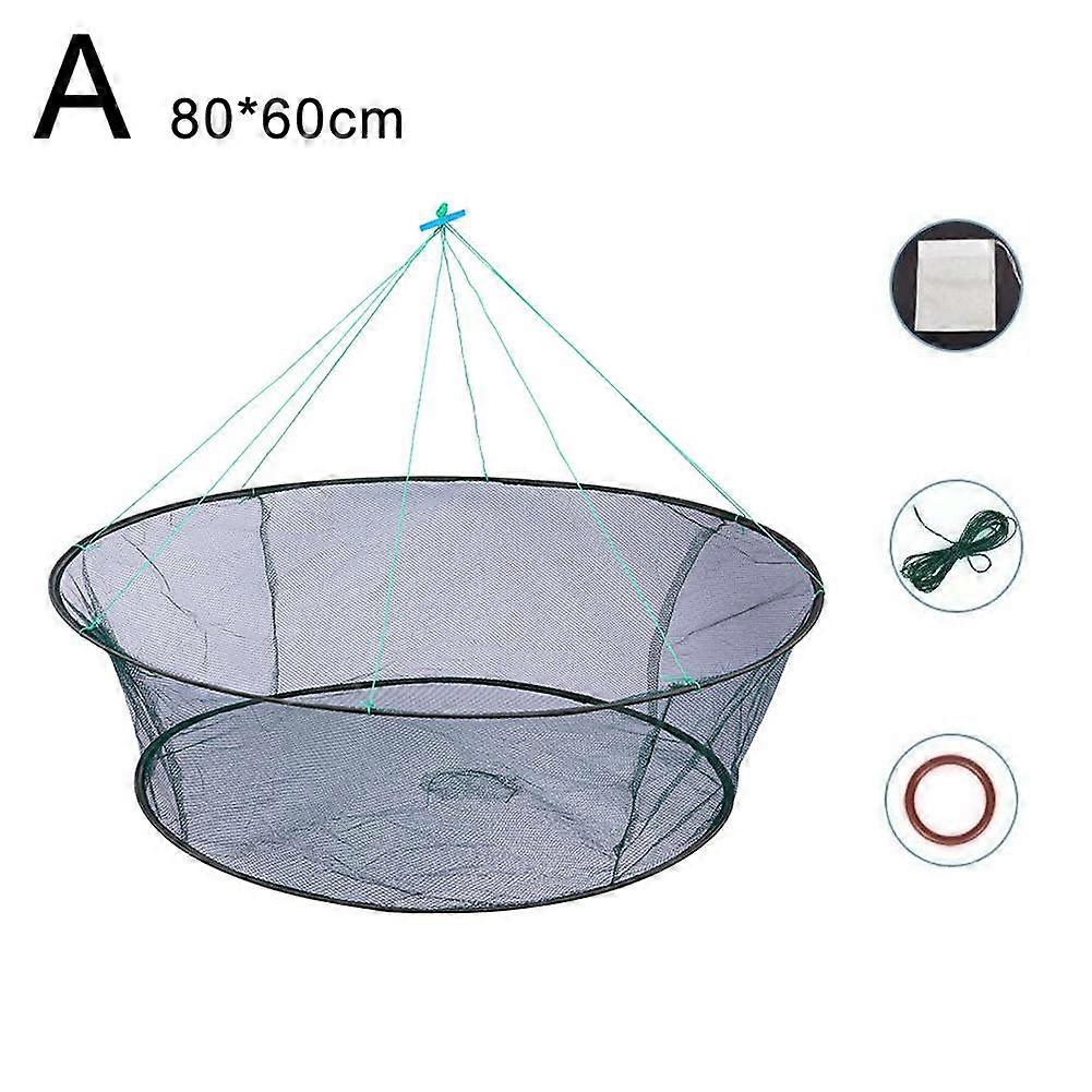 Folding Drop Fishing Net 80x60cm Loose Mouth Design for Easy Catch and Storage with Bait Bag