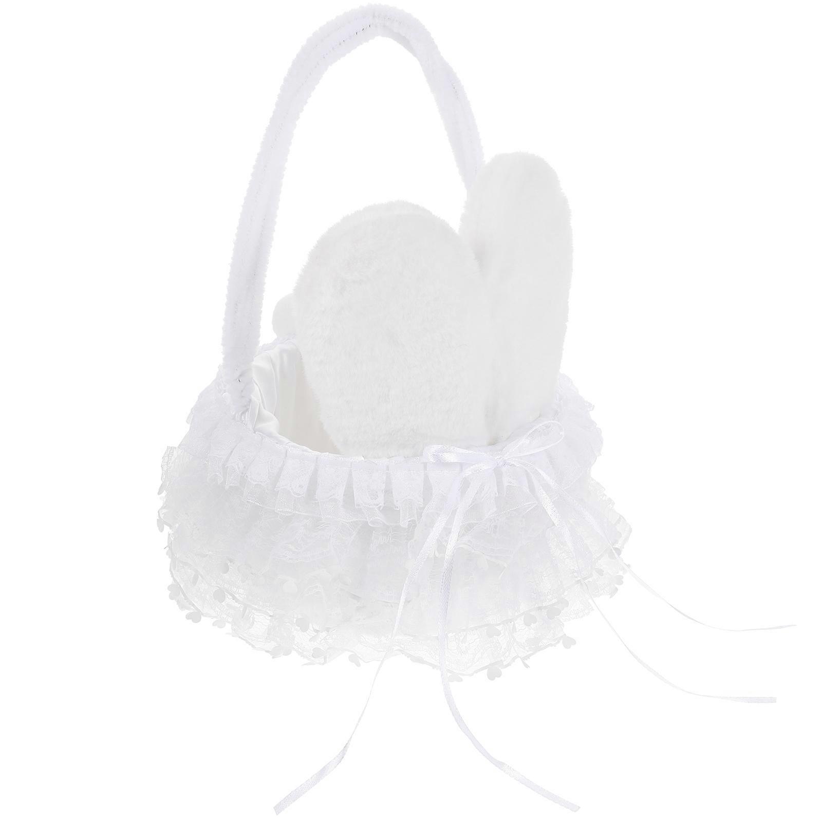 White Bunny Ear Basket with Handle for Storage 4Pcs Set