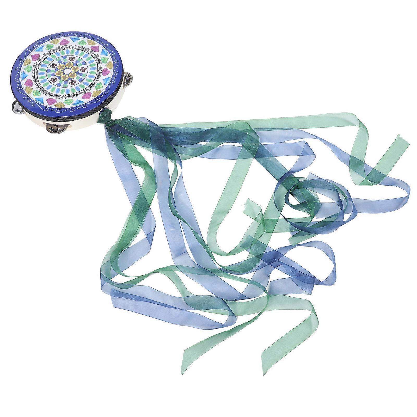 Performance Tambourine Drum for Dancing 4Pcs Handheld Ribbon Decorated Prop