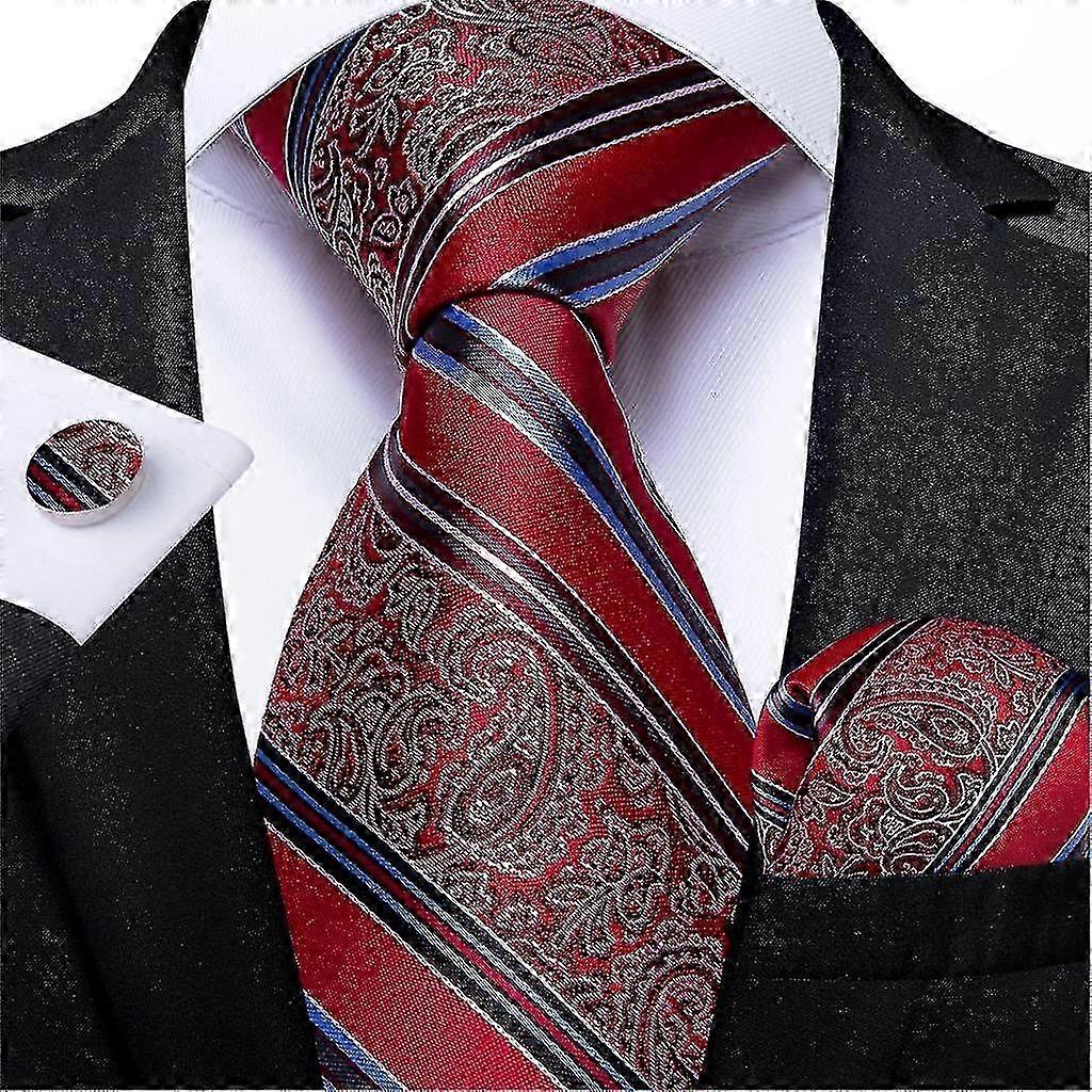 Coleção de gravatas de seda masculinas com abotoaduras e lenço