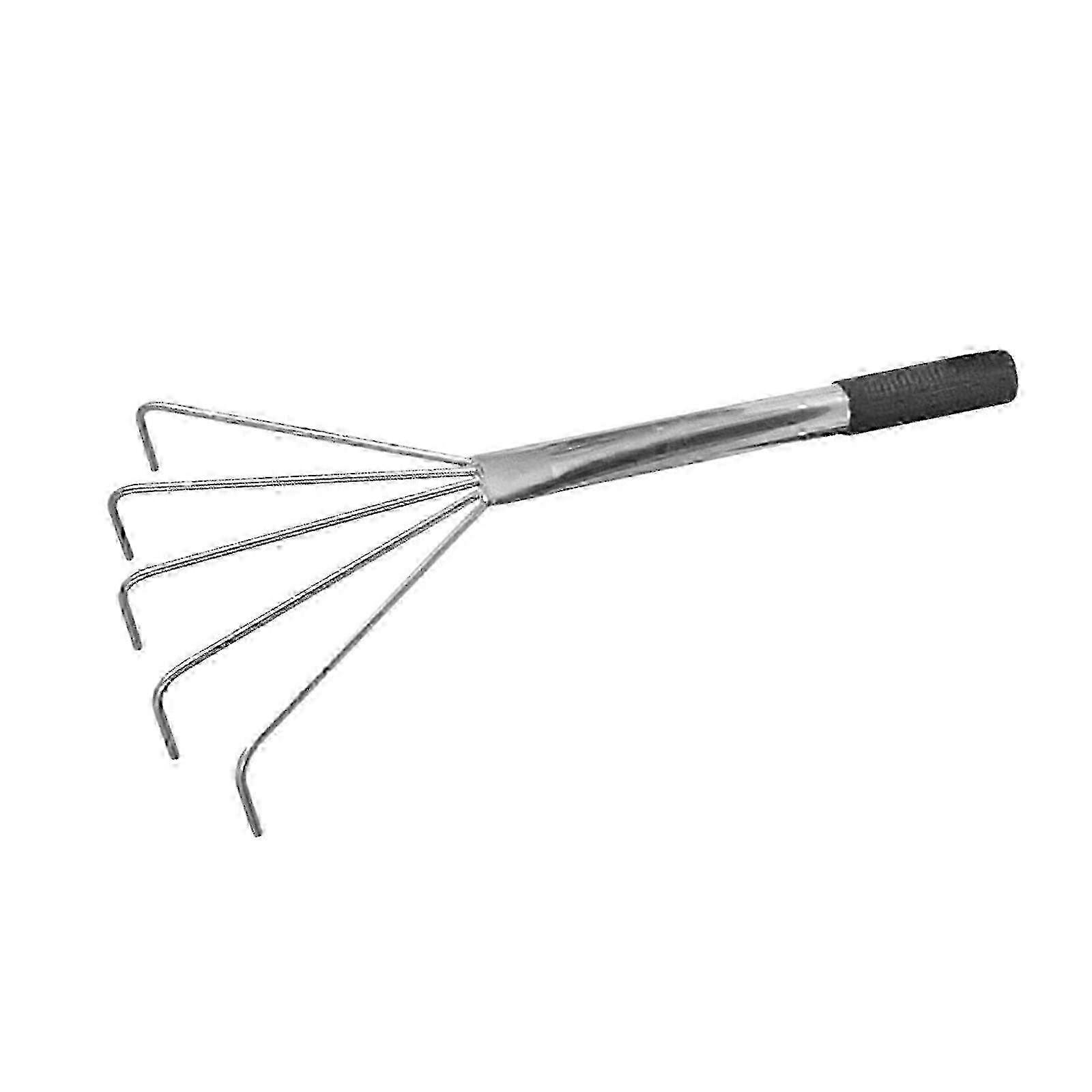 ステンレススチール製 5 タインハンドレーキ、人間工学に基づいたハンドル付き、土壌、草、葉、ハイウェイ用