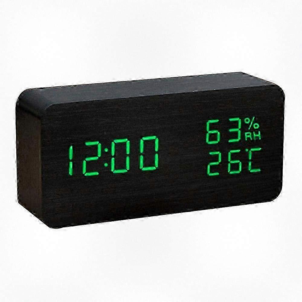 Wooden Digital Alarm Clock with 3 Alarm Functions, LED Time Display, 3 Brightness Levels and Temperature - Suitable for Home Decor in Black Wood with
