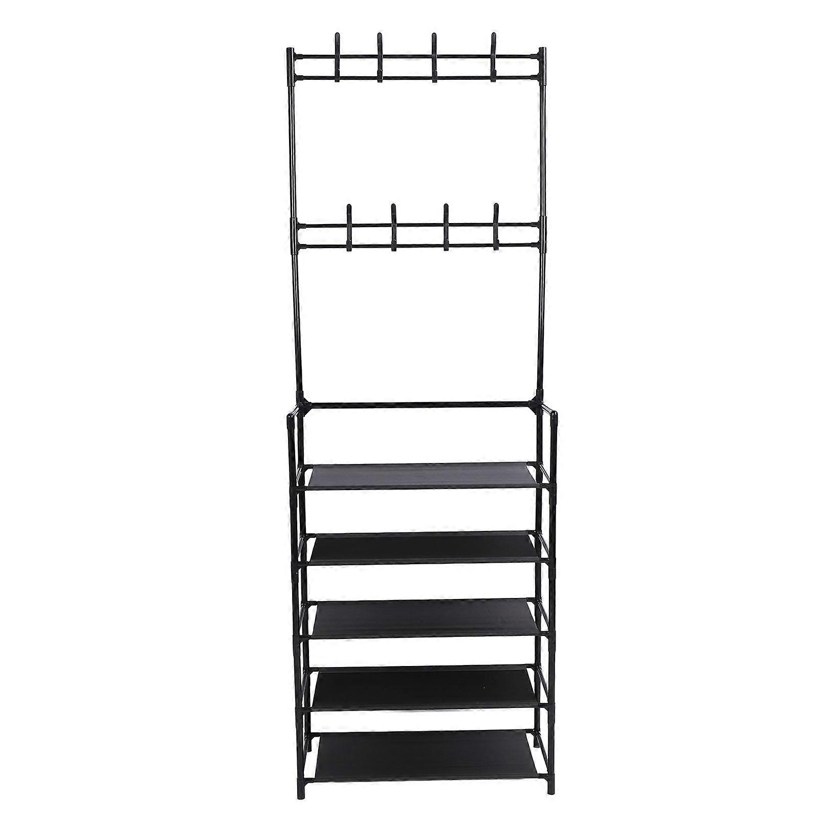 Coat Shoe Rack with Hooks 68.9in 5 Tier Metal Multifunctional Dust Proof Ample Space Coat Shoe Organizer for Entryway Dormitory Black 