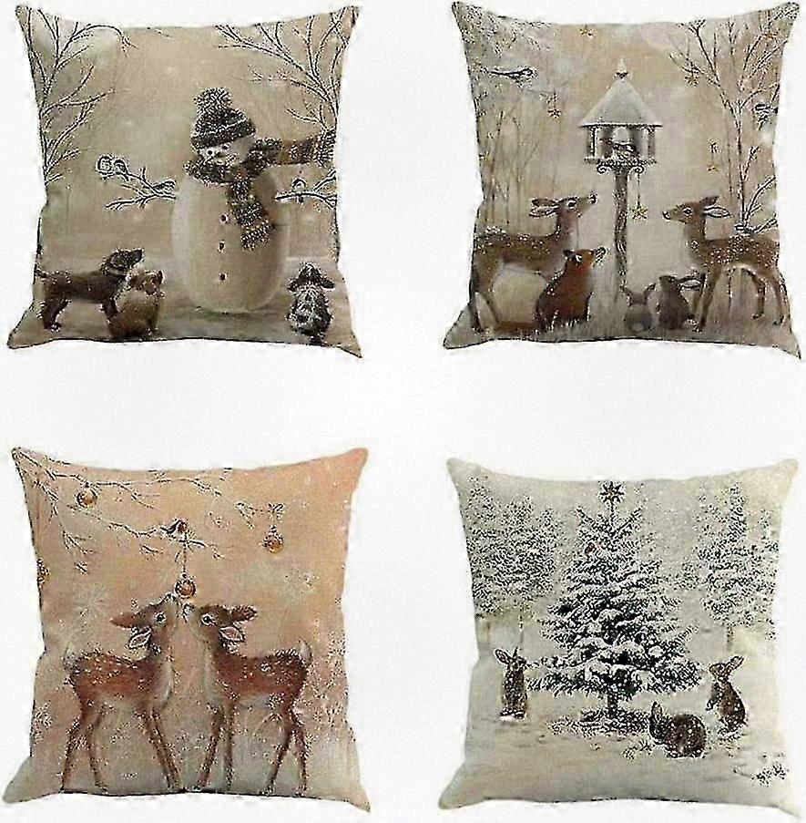 Elk Pattern Cushion Cover Decorative Pillow Case Winter Theme Snowflake Design Home Decor