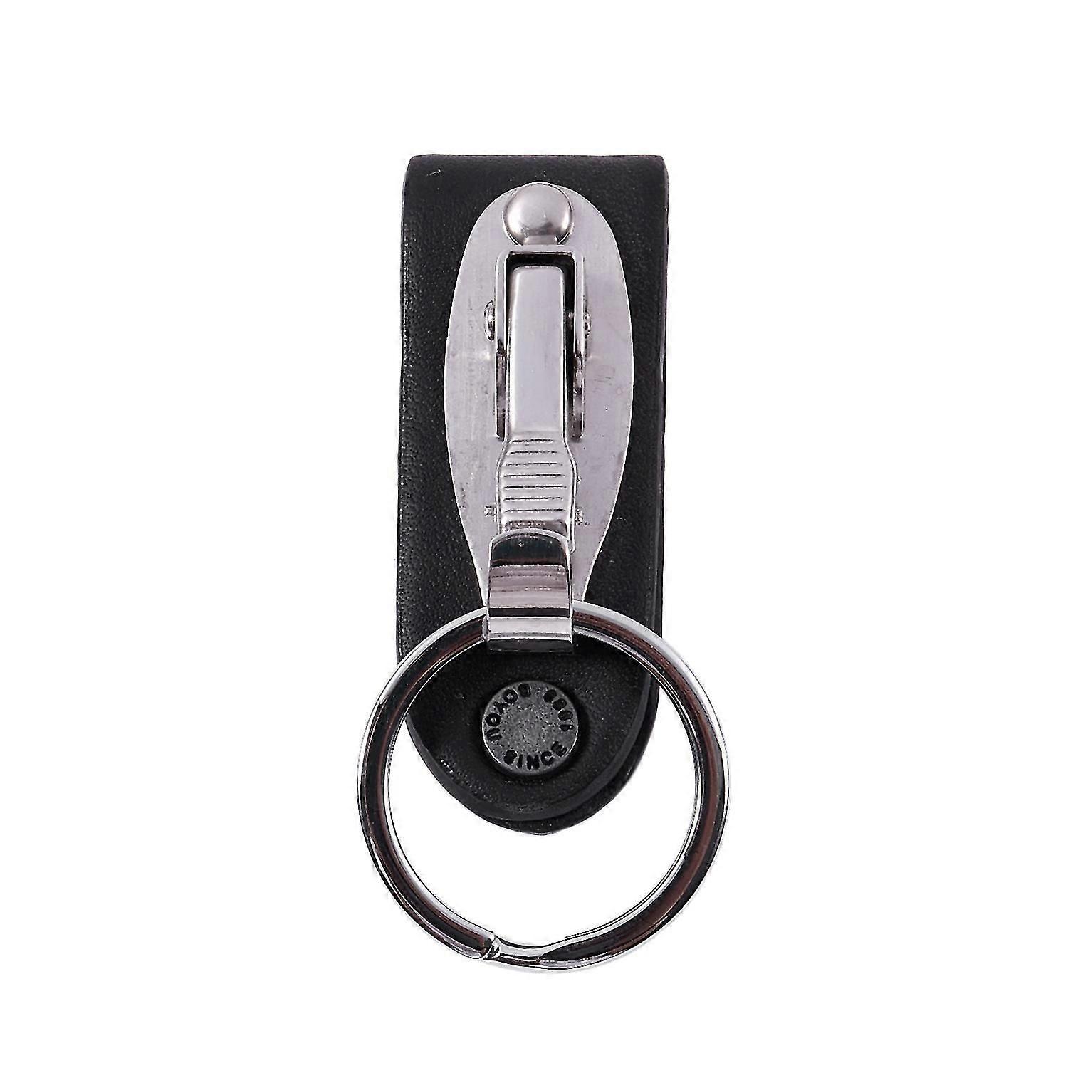 Stainless Steel Keyring Design Faux Leather Belt Loop Key Chain