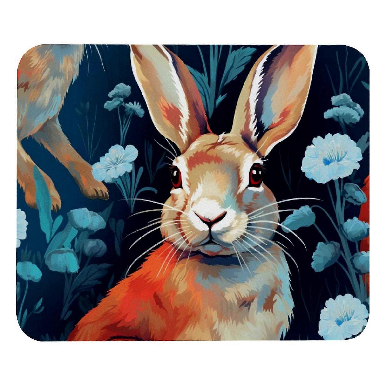 Rabbit Flower Blue Mouse Pad - Smooth Surface, Mousepad Thick Padding, Ergonomic Design for Comfortable Gaming and Office Use