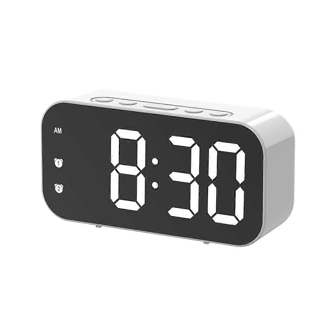 Alarm Clock Mirror LED Display Electronic Table Clock With Adjustable Brightness, Snooze Function, Mute, White