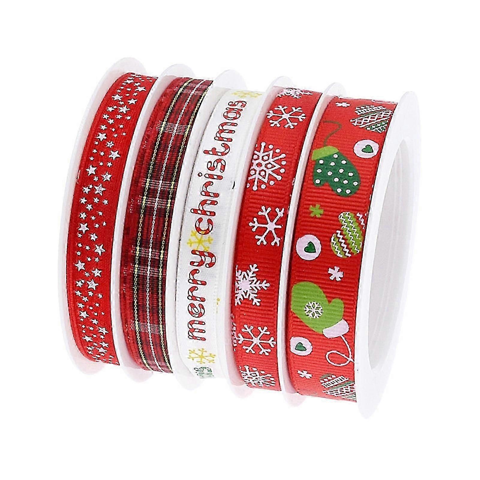 5件/套精美印刷丝带精细工艺涤纶圣诞元素礼品袋家用丝带