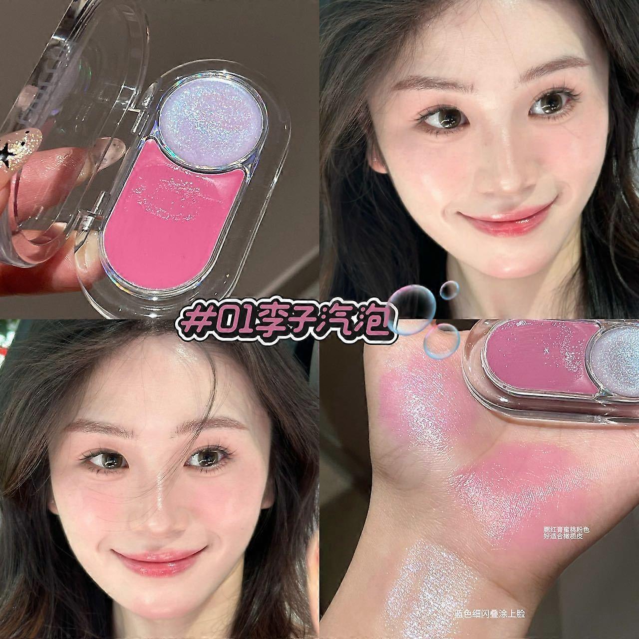 Cooling Lip & Cheek Dual-Color Palette: Natural Nude Makeup with Shimmering, Matte, Highlighter, and Blush Multi-Use Cream