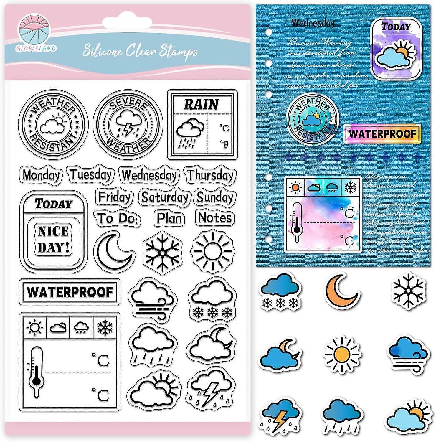 Weather Diary Clear Stamp for Scrapbooking Date Temperature Silicone Stamps Weeks Record Transparent Stamp for Card Making DIY Embossing Journaling