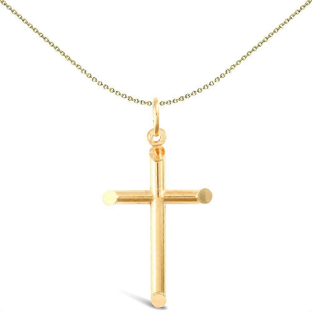 Jewelco London 9ct Yellow Gold Round Tube Cross Pendant