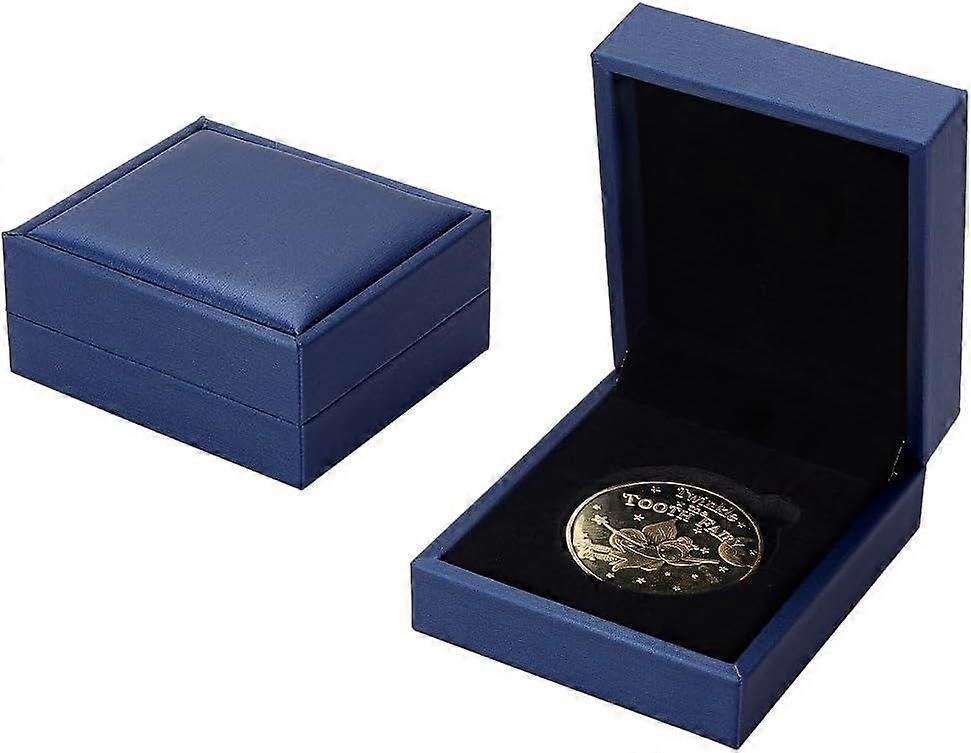 2 Pcs 40mm Coin Presentation Display Box Steel Blue Color Rectangle PU Imitation Leather Coin Storage Boxes with Velvet Inside Commemorative Coin Chal
