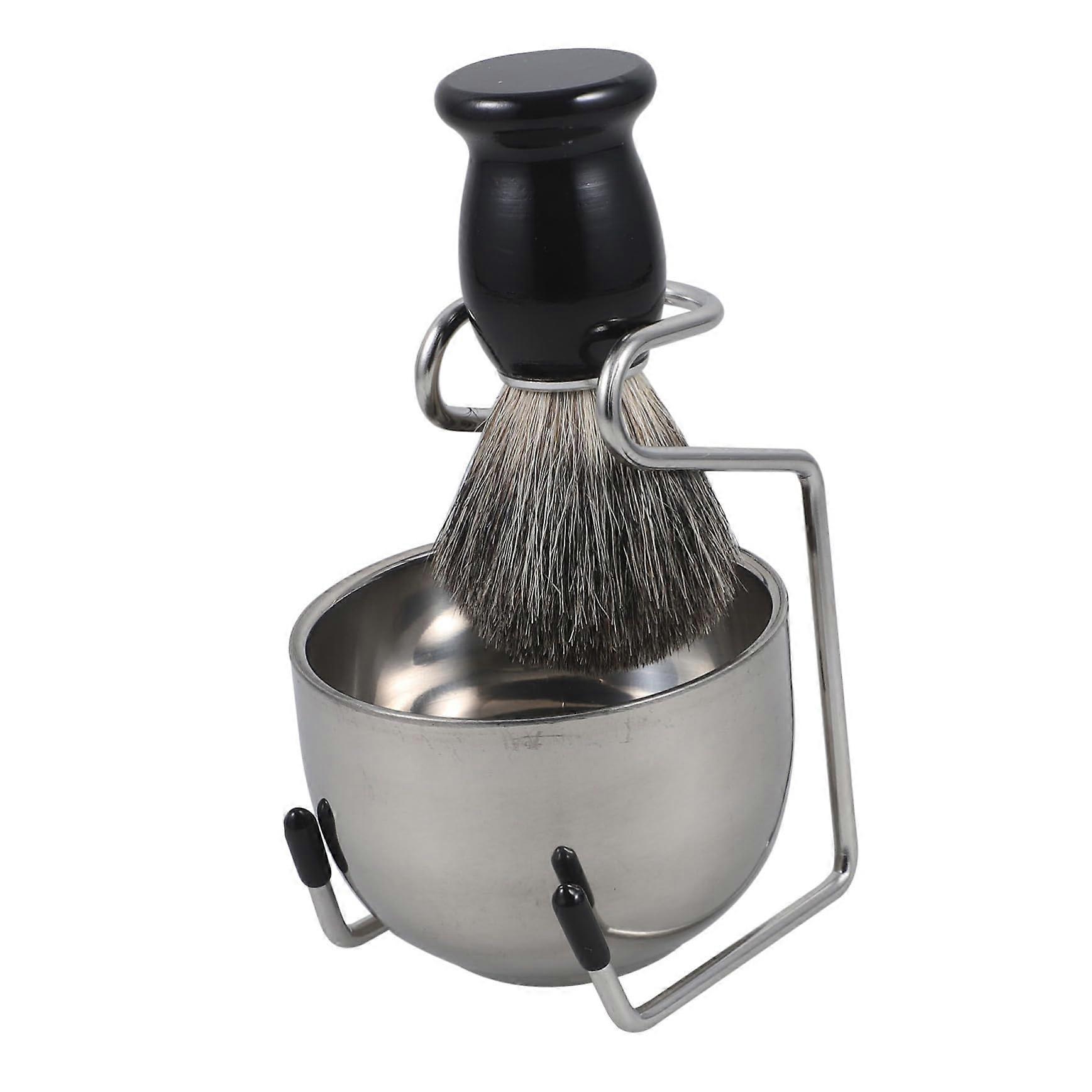 Shaving Brush Kit with Handle, Foaming Bowl and Stand for Men's Beard Care Grooming Set