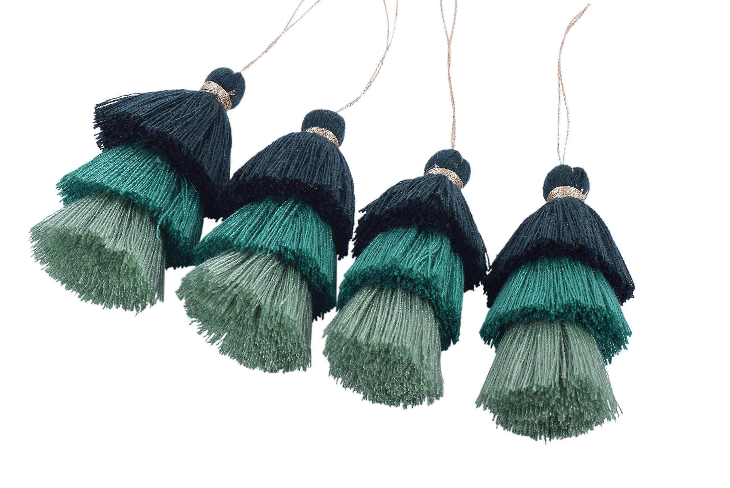 Dark Green TriLayered Tassel Set with Hanging Loop for Jewelry Making and Clothing, 4pcs